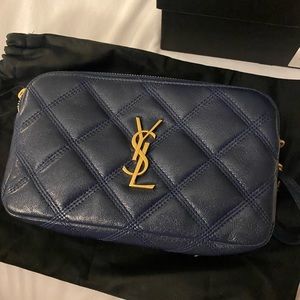 Saint Laurent
Blue Becky Double-zip Quilted Leather Pouch